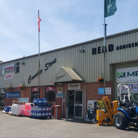 Front of Read Agriservices premises displaying a range of agricultural machinery in Somerset