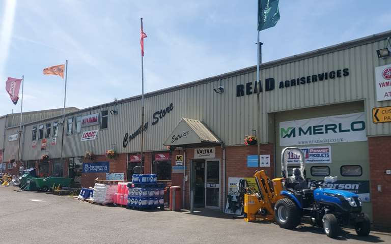 Front of Read Agriservices premises displaying a range of agricultural machinery in Somerset