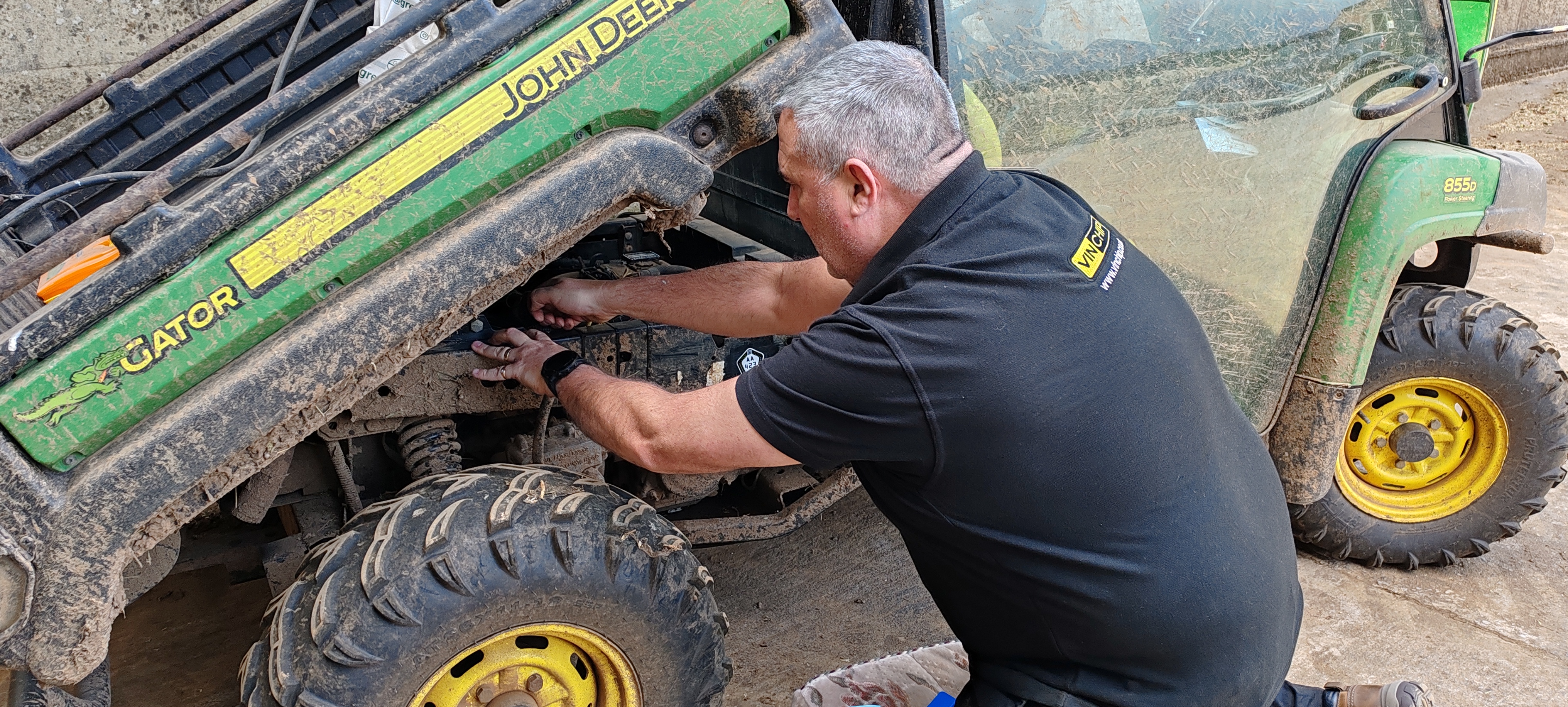 VIN CHIP installation in progress by Martyn Leigh on a John Deere Gator.