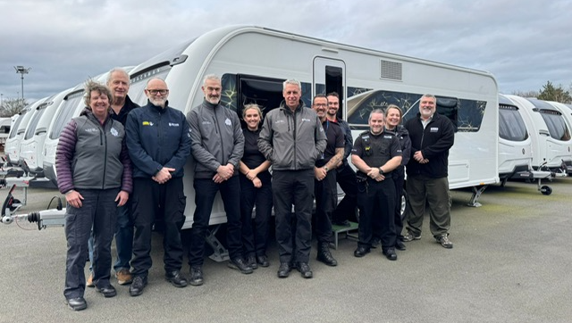 West Mercia Police officers and leisure vehicle identification trainers during caravan and motorhome identification training in Shrewsbury.